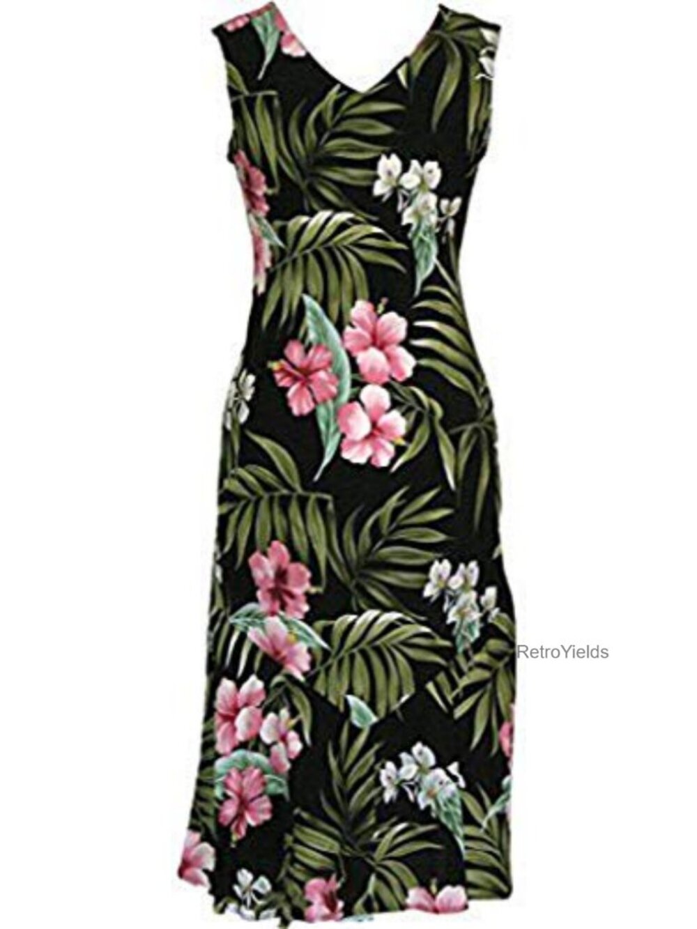 Women's Handmade Hawaiian Tea Length Sleeveless V-Neck Dress